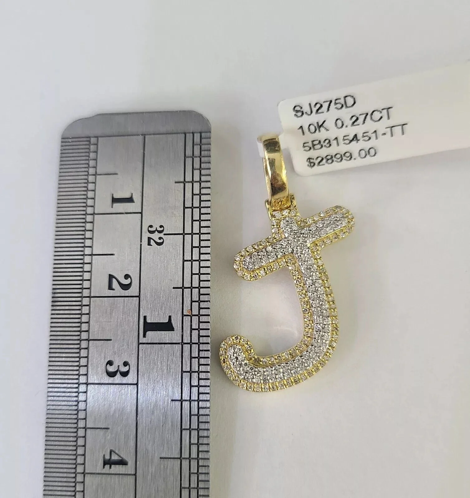 Real 10k Yellow Gold J Charm Pendant Letter Initial With Diamonds For Mens - Image 3