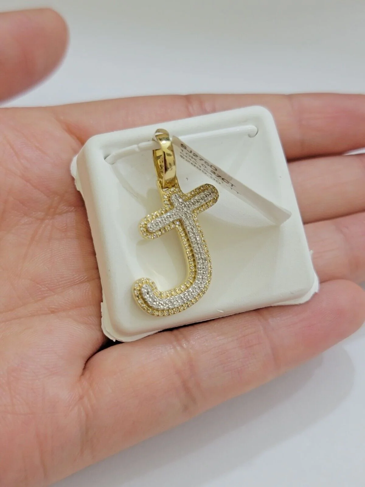 Real 10k Yellow Gold J Charm Pendant Letter Initial With Diamonds For Mens - Image 4