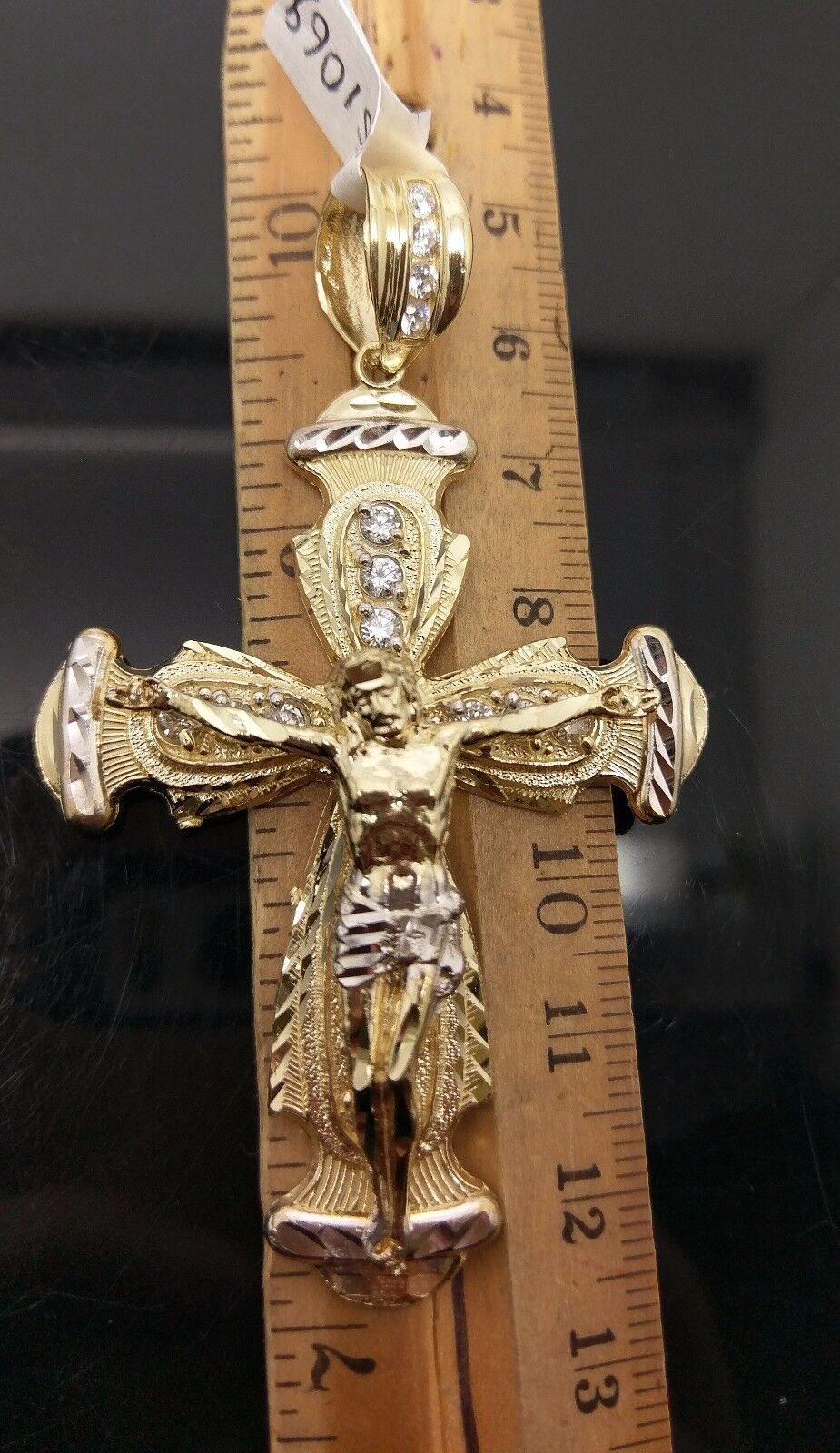 Real 10k Yellow Gold Jesus Crucifix Cross Charm Diamond Cut Pendant - Image 3