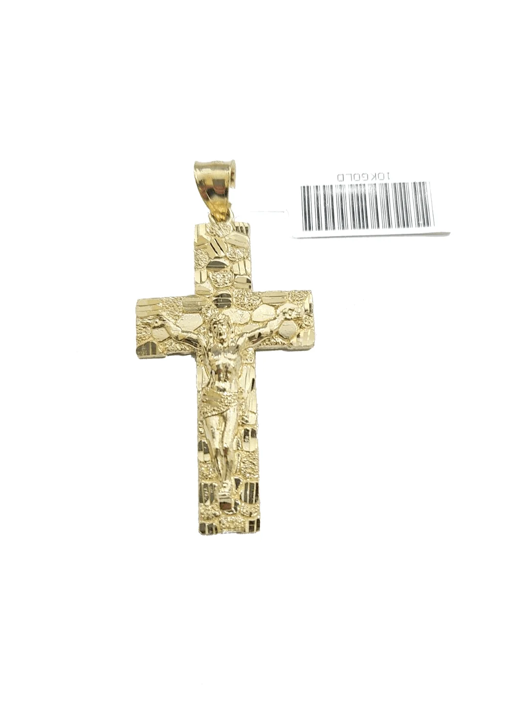 Real 10k Yellow Gold Jesus Crucifix Nugget Cross Charm Pendant 1.8'' inches 10kt - Image 2