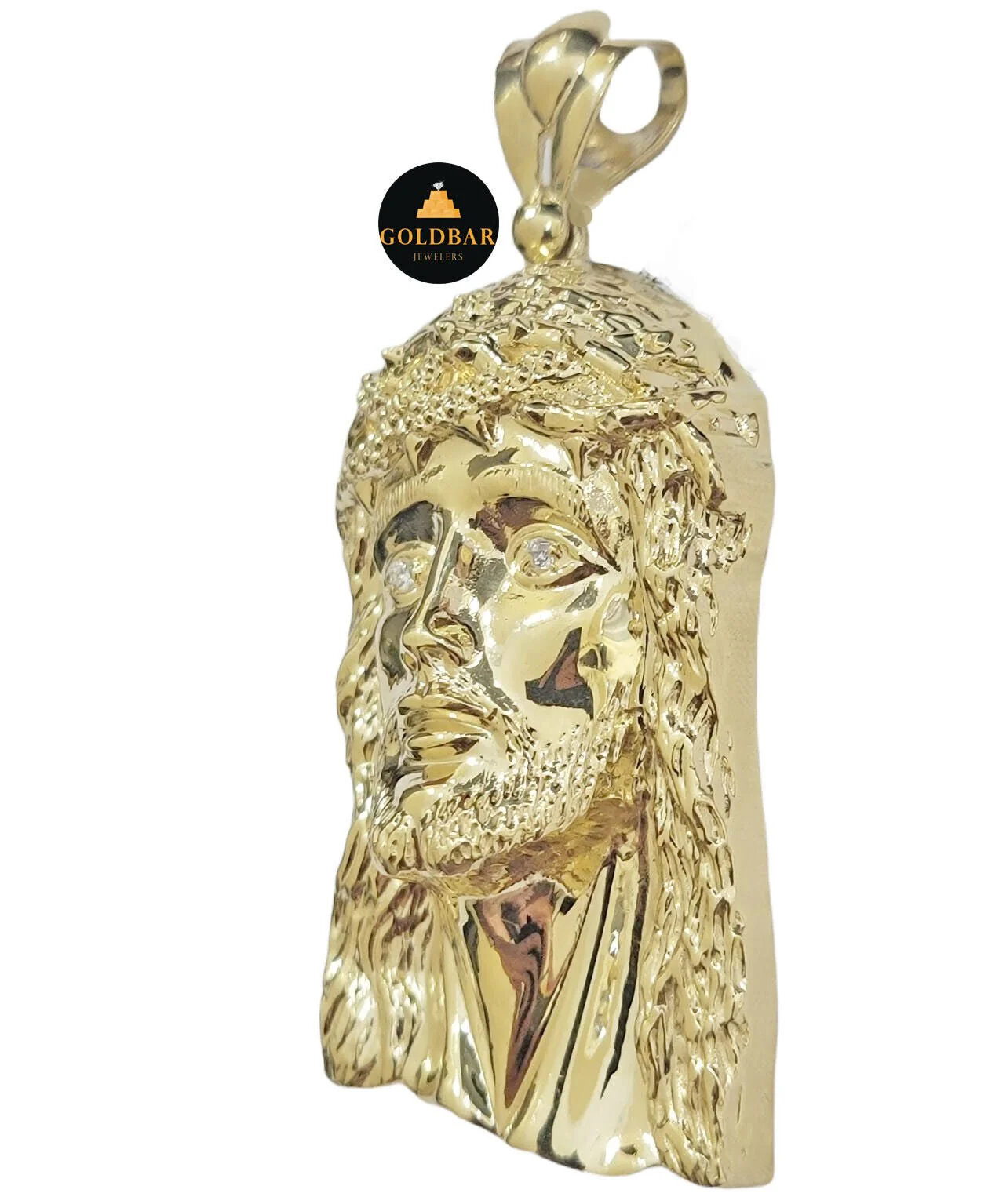 Real 10k Yellow Gold Jesus Head Charm Pendant For Men's 3" Inch For Chain, 10KT - Image 4