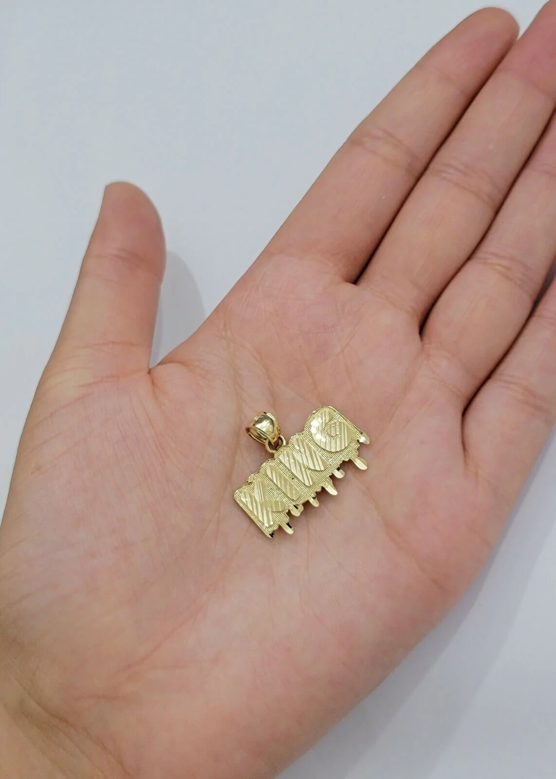 Real 10k Yellow gold King Pendant charm Drip diamond cut for Men 10kt gold - Image 3