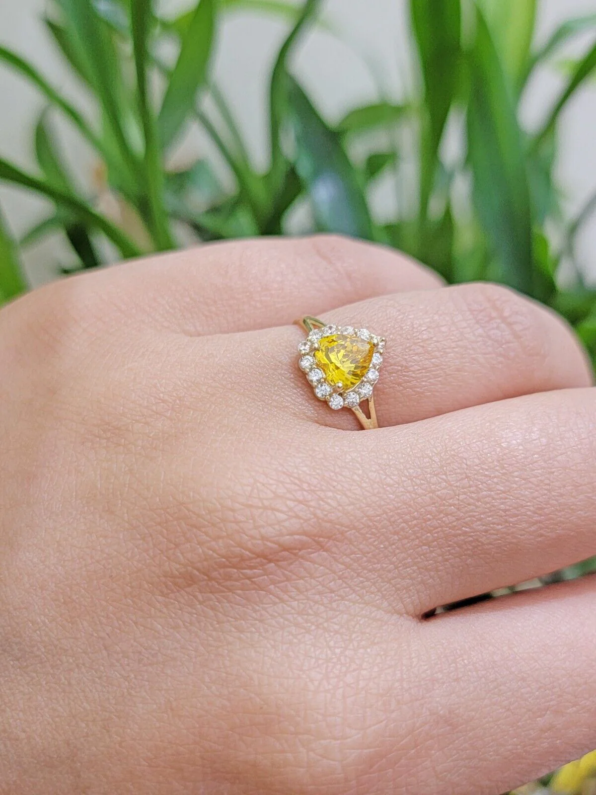 Real 10k Yellow Gold Ladies earring ring & pendant Yellow heart Citrine set 10KT All Sizes - Image 5