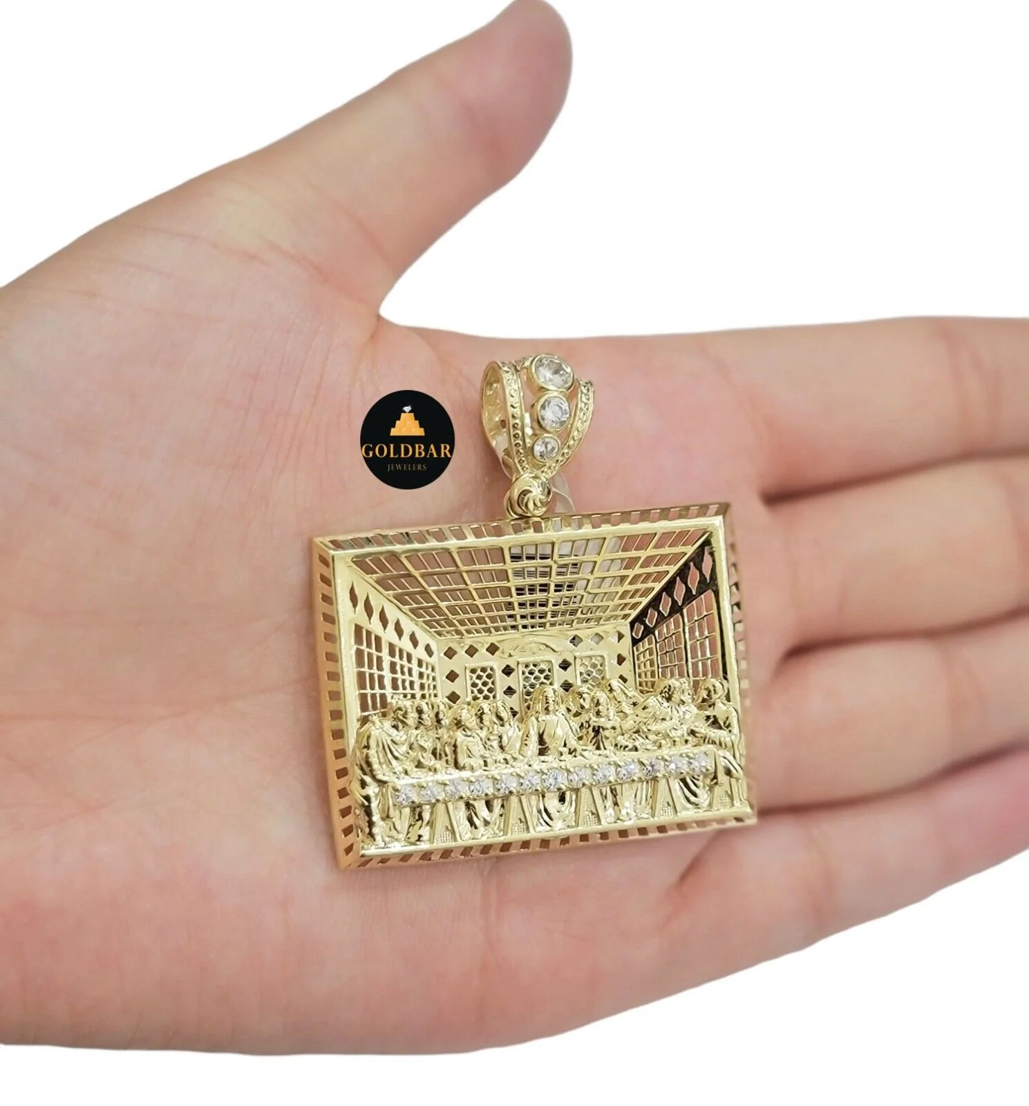 Real 10k Yellow Gold last supper Charm Pendant For Men's 2" Inch For Chain,10KT