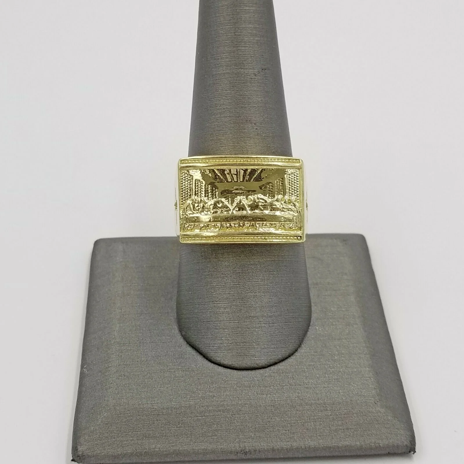REAL 10k Yellow Gold Last Supper Ring Cross Design Men's Ring, All Sizes