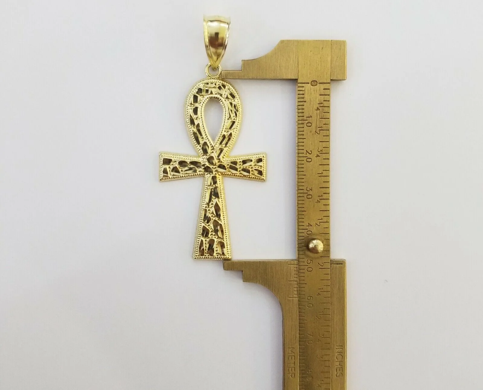 Real 10k Yellow Gold Men Ankh Cross Charm 20" Inch 6mm Miami Cuban Chain - Image 8