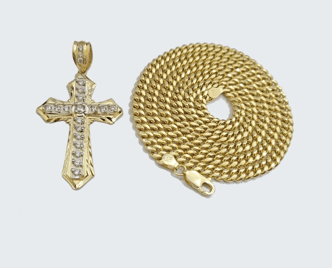 Real 10k Yellow Gold Miami Cuban Chain 5mm 20" inch Necklace Jesus Cross Charm - Image 2