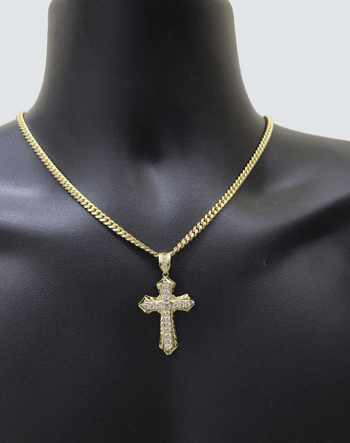 Real 10k Yellow Gold Miami Cuban Chain 5mm 20" inch Necklace Jesus Cross Charm - Image 4