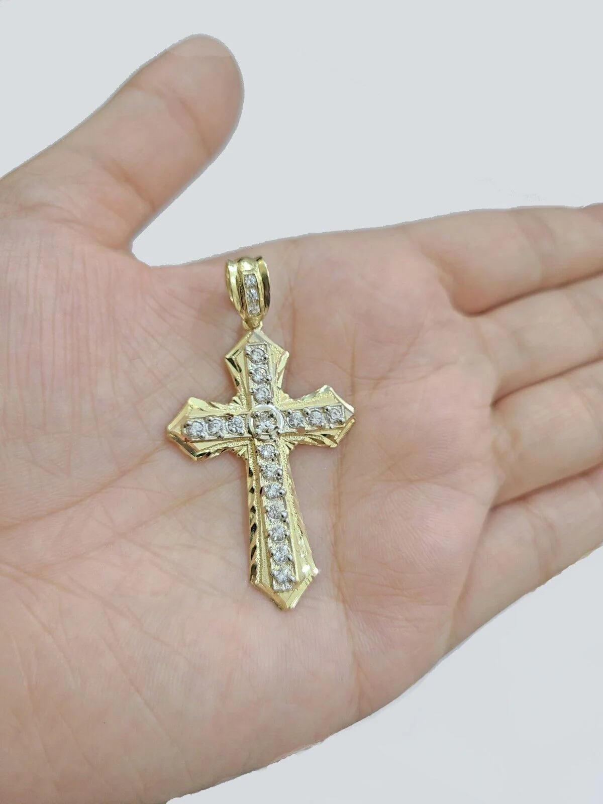 Real 10k Yellow Gold Miami Cuban Chain 5mm 20" inch Necklace Jesus Cross Charm - Image 5