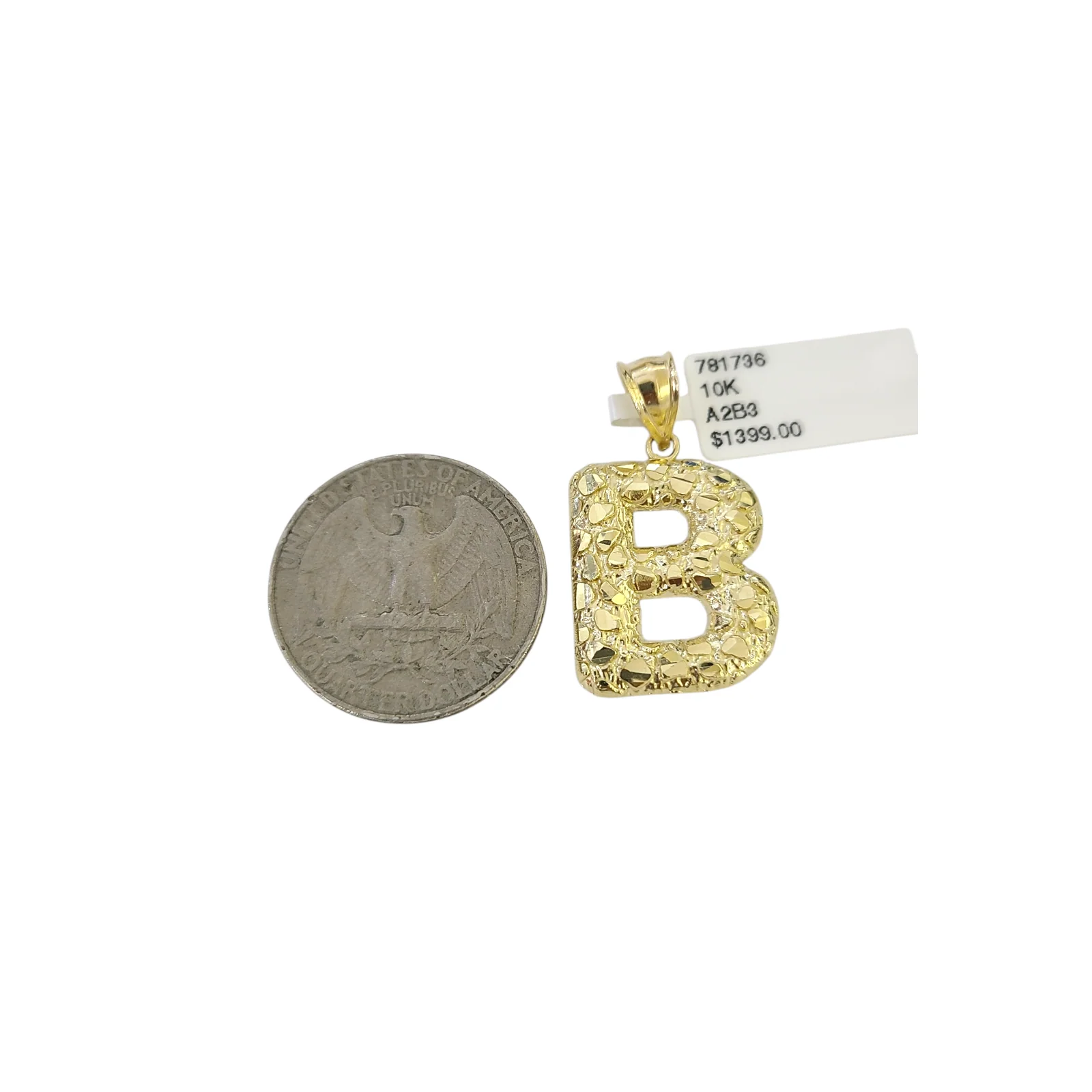 Real 10k Yellow Gold Nugget B Initial Alphabet Charm Pendant 10KT - Image 2