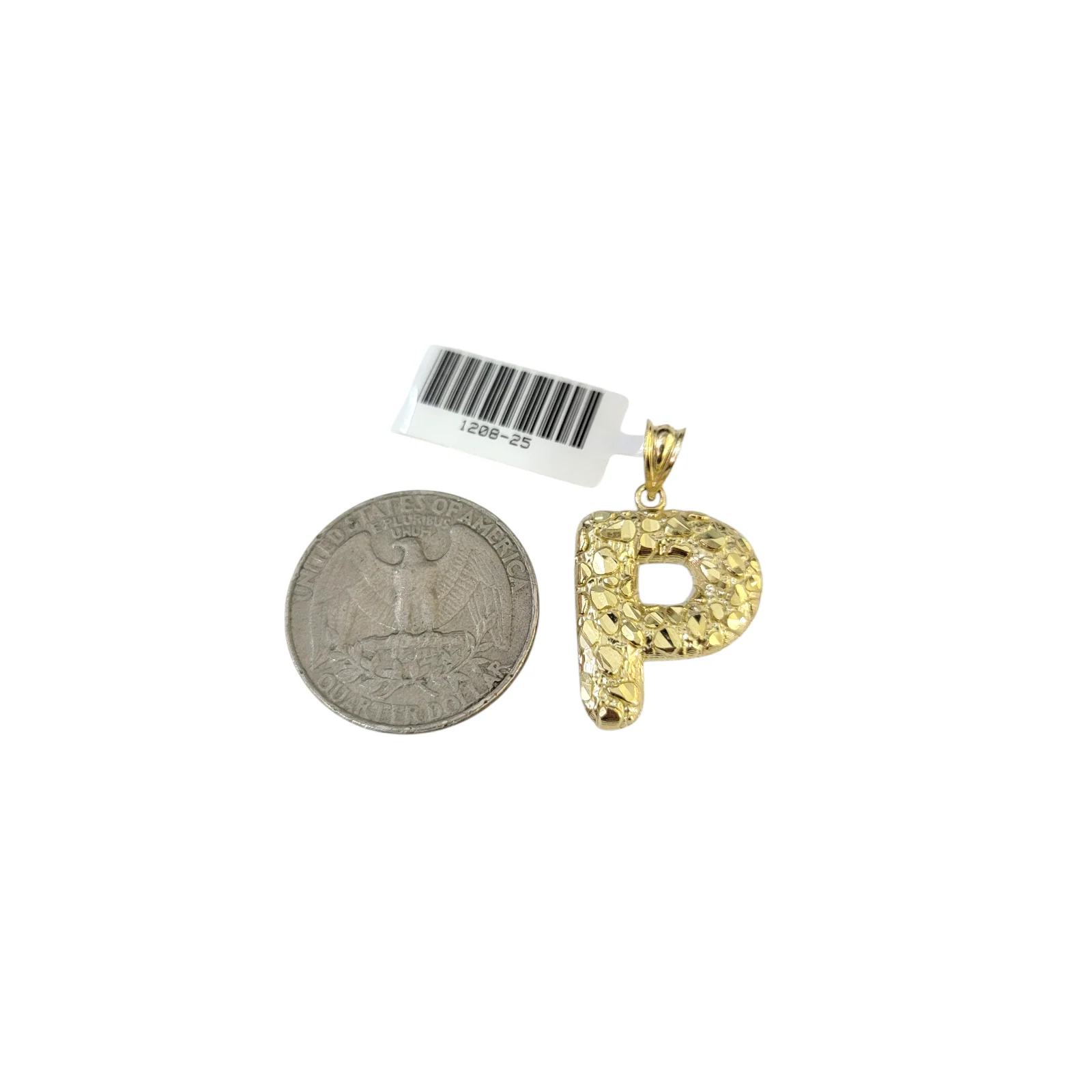 Real 10k Yellow Gold Nugget P Initial Alphabet Charm Pendant 10KT