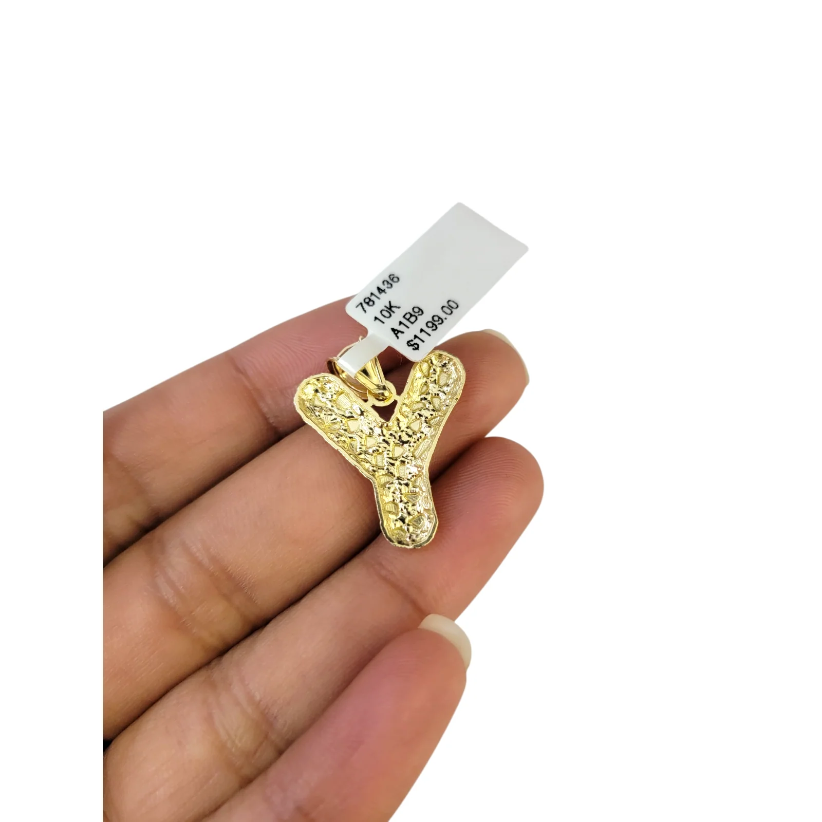 Real 10k Yellow Gold Nugget Y Initial Alphabet Charm Pendant 10KT - Image 5