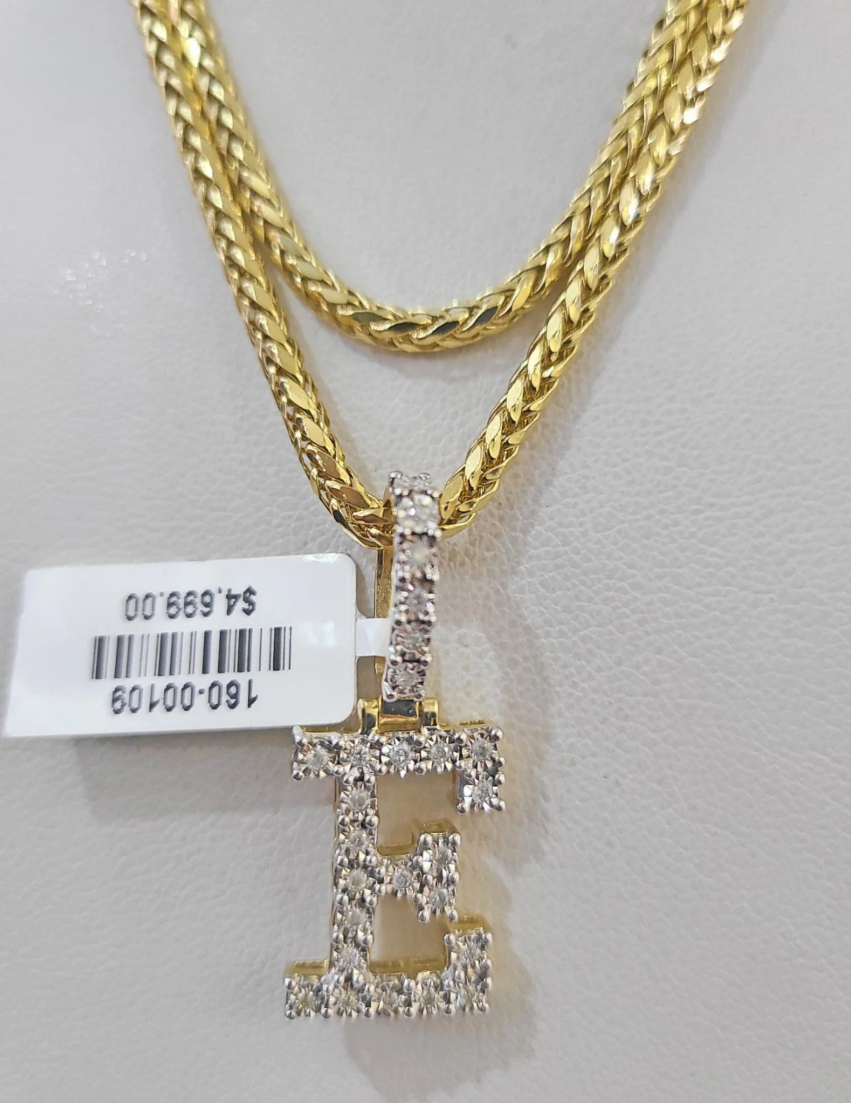 REAL 10k Yellow Gold Palm Chain E Diamond Initial Pendant Charm 3mm SET Necklace - Image 4
