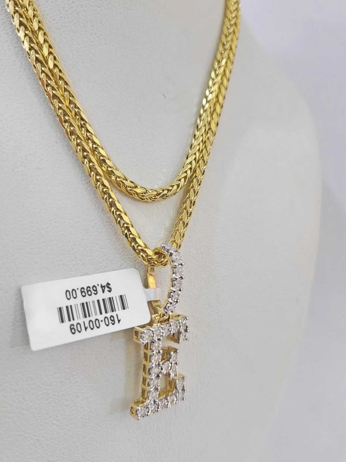 REAL 10k Yellow Gold Palm Chain E Diamond Initial Pendant Charm 3mm SET Necklace - Image 6