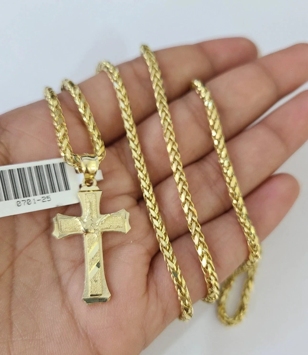 REAL 10k Yellow Gold Palm Chain Jesus Cross Pendant Charm 3mm Necklace