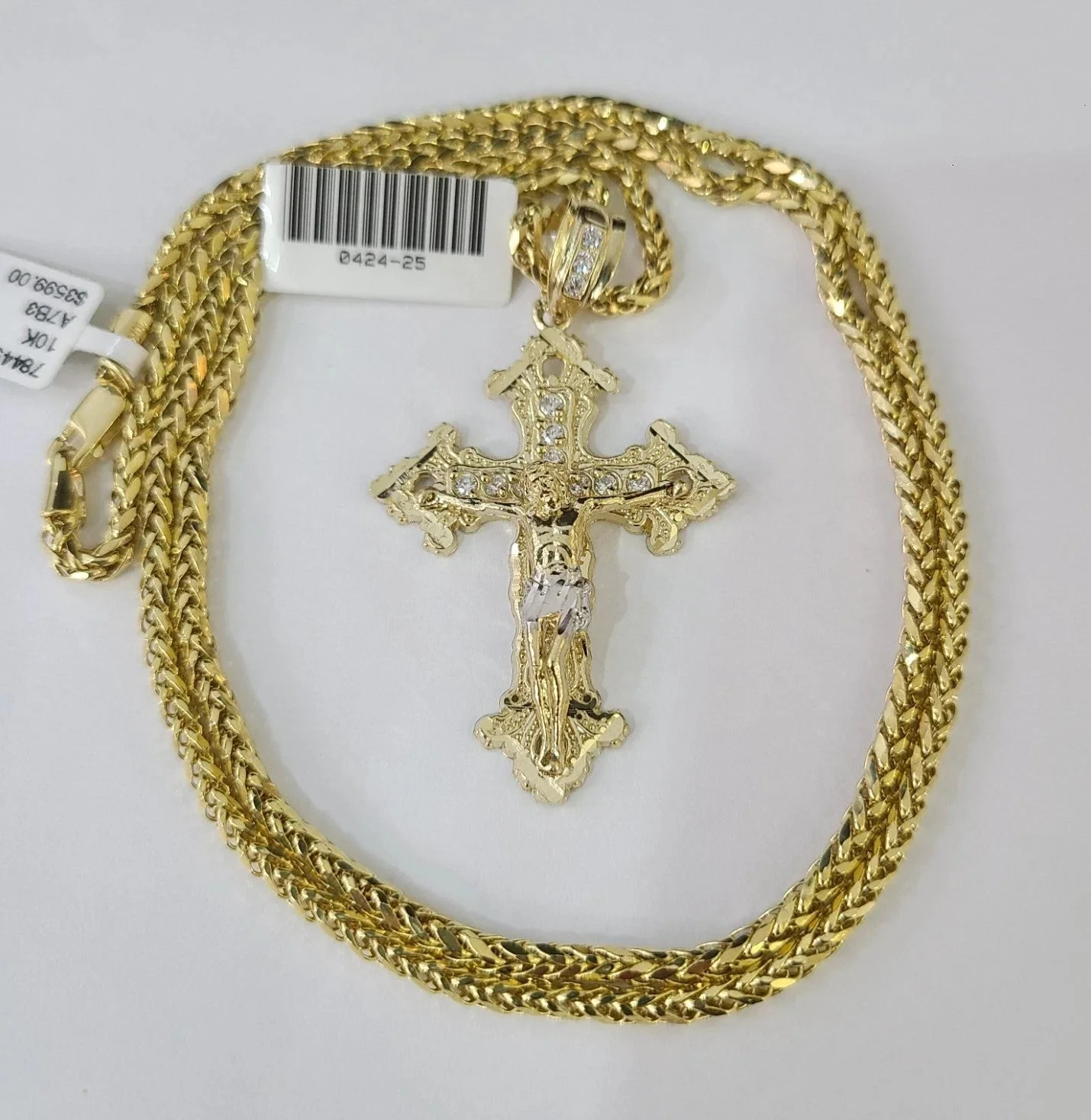 REAL 10k Yellow Gold Palm Chain Jesus Cross Pendant Charm 3mm Necklace - Image 4