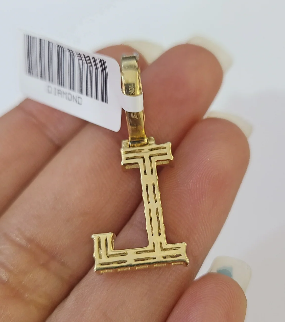 REAL 10k Yellow Gold Palm Chain L Diamond Initial Pendant Charm 3mm SET Necklace - Image 7