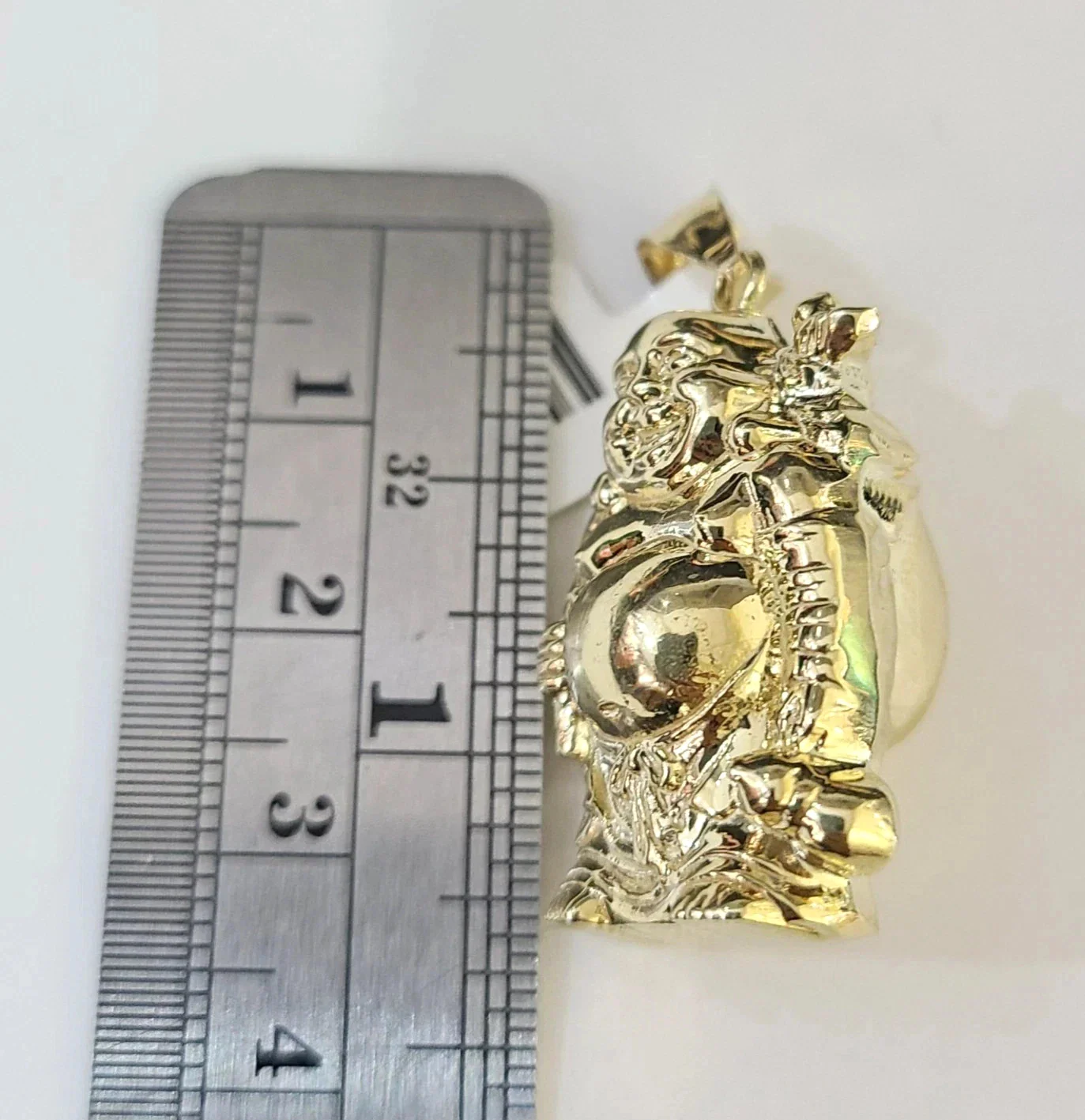 REAL 10k Yellow Gold Palm Chain Laughing Buddha Pendant Charm 3mm Necklace SET - Image 2