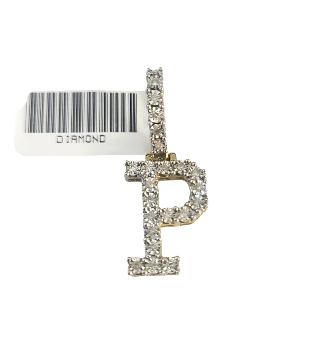 REAL 10k Yellow Gold Palm Chain P Diamond Initial Pendant Charm 3mm SET Necklace - Image 4