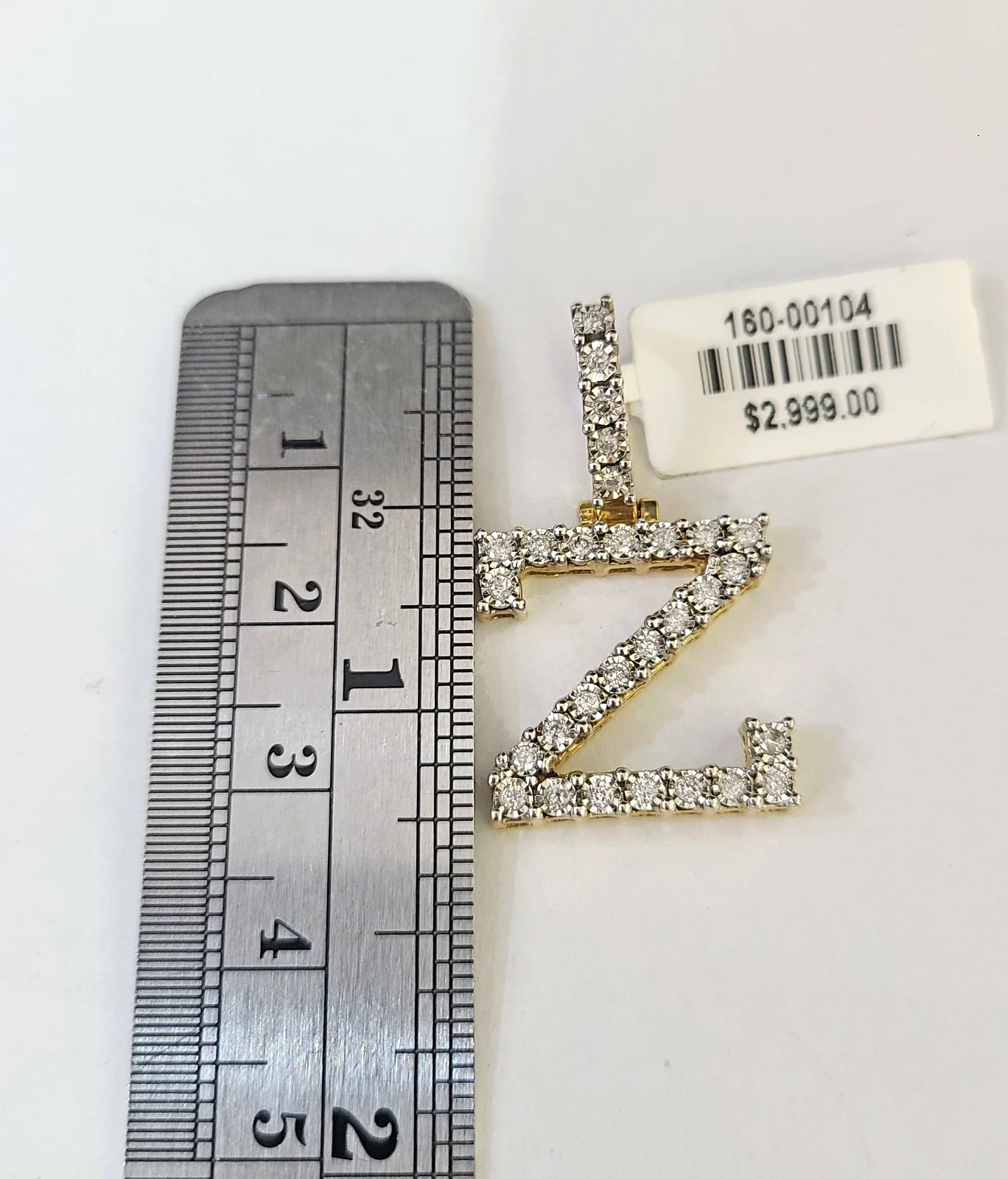 REAL 10k Yellow Gold Palm Chain Z Diamond Initial Pendant Charm 3mm SET Necklace - Image 4