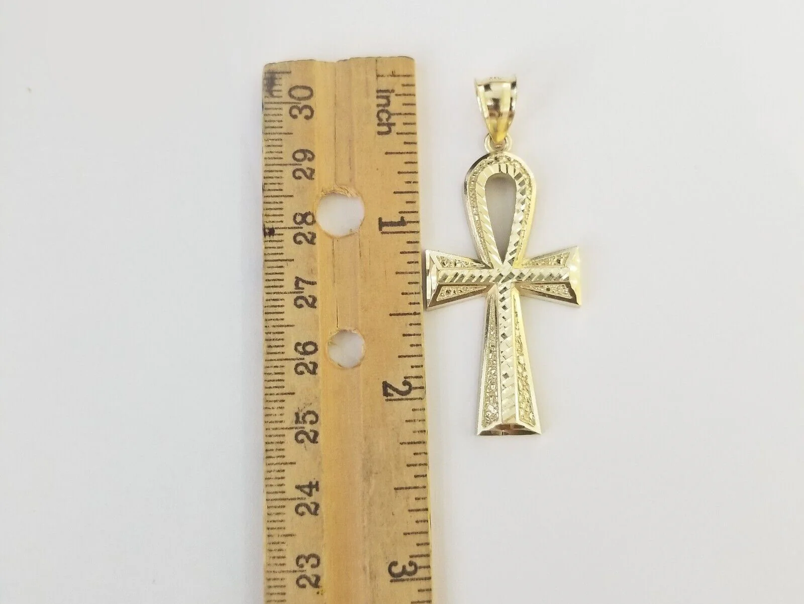 Real 10k Yellow Gold Pendant Ankh Charm Cross Diamond Cut 10kt Gold For Chain - Image 5