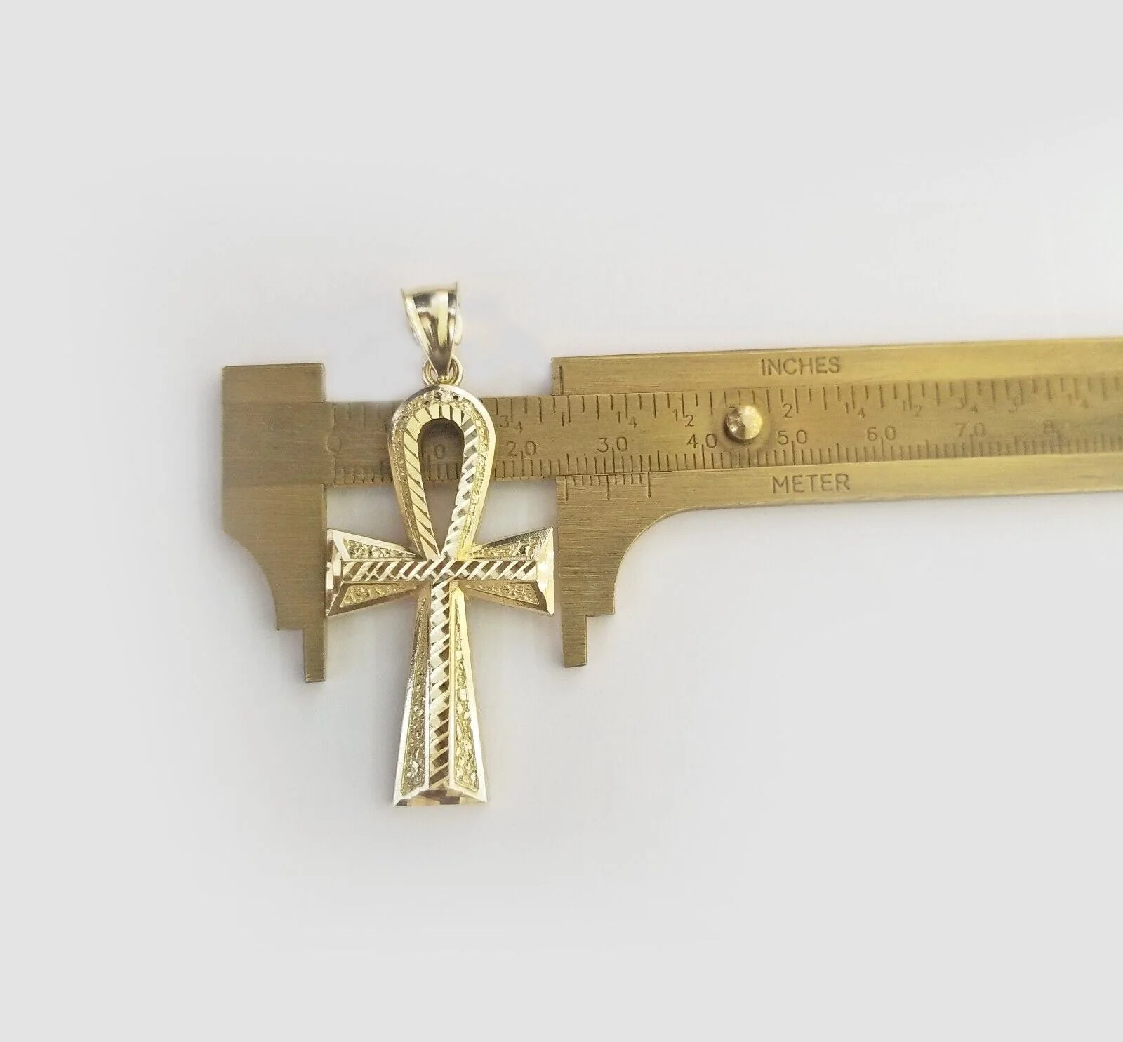 Real 10k Yellow Gold Pendant Ankh Charm Cross Diamond Cut 10kt Gold For Chain - Image 6