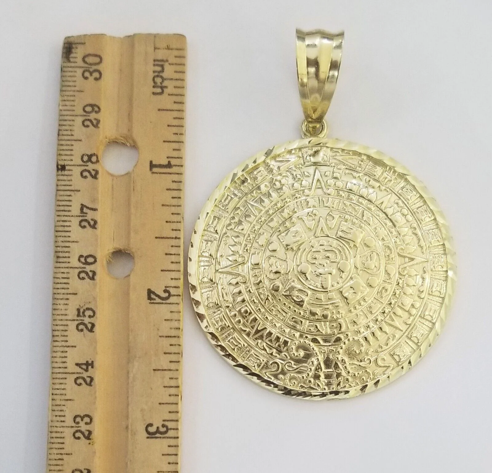 Real 10k Yellow Gold Pendant Circular Mayan Calendar Charm 2.5" SOLID 10kt - Image 3