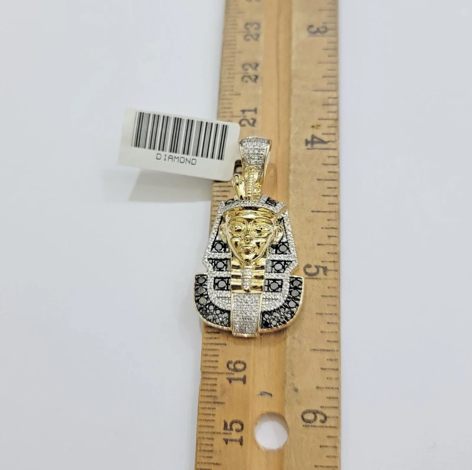 Real 10k Yellow Gold Pharoah Head Charm Pendant With black & White Diamonds Mens - Image 2