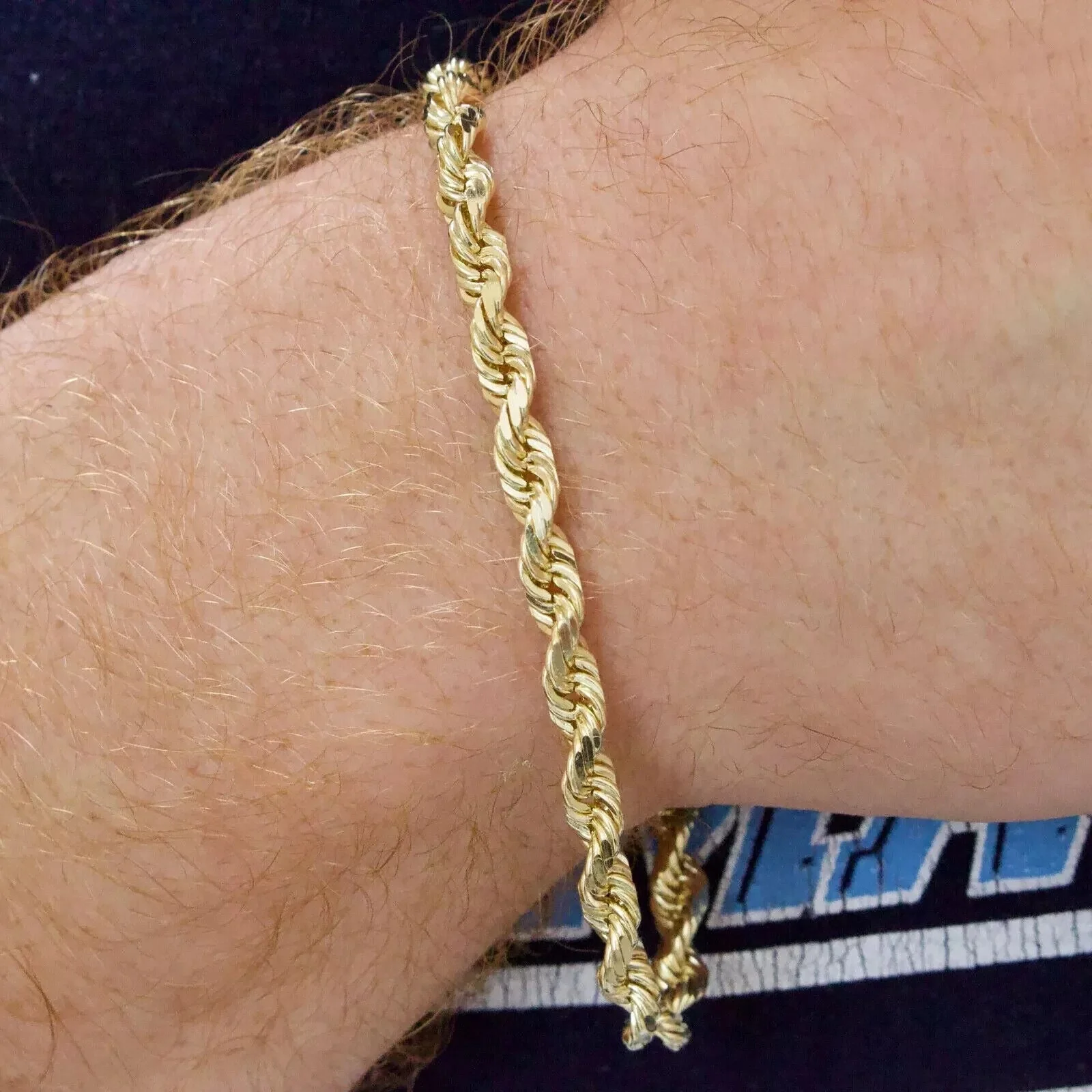 Real 10k Yellow Gold Rope Bracelet 9 Inch 5mm SOLID Diamond Cuts Men Women 10KT - Image 4