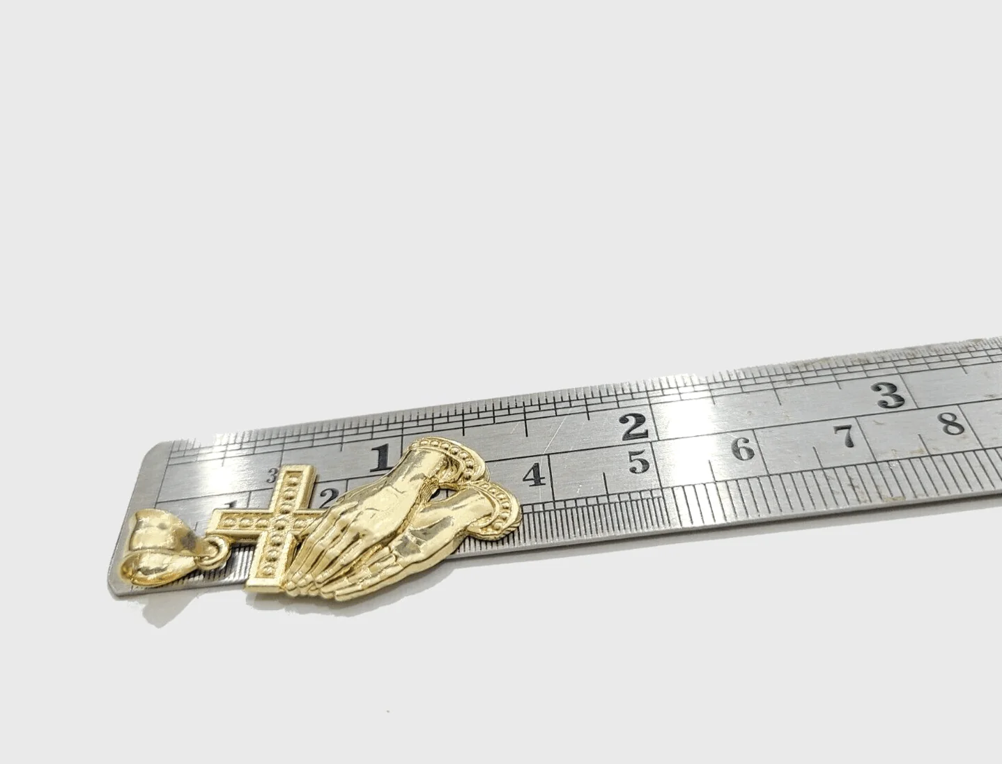 Real 10k Yellow Gold Rope Chain 24'' Necklace Praying Hand Cross Charm Pendant - Image 5