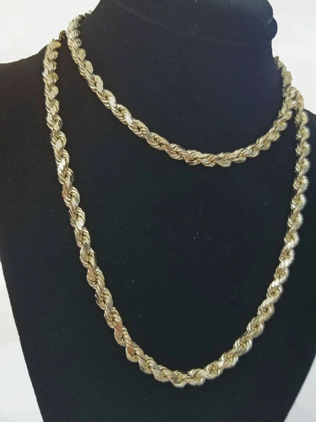 REAL 10k Yellow Gold Rope Chain 26" 4mm Diamond Cut Men Necklace - Image 9