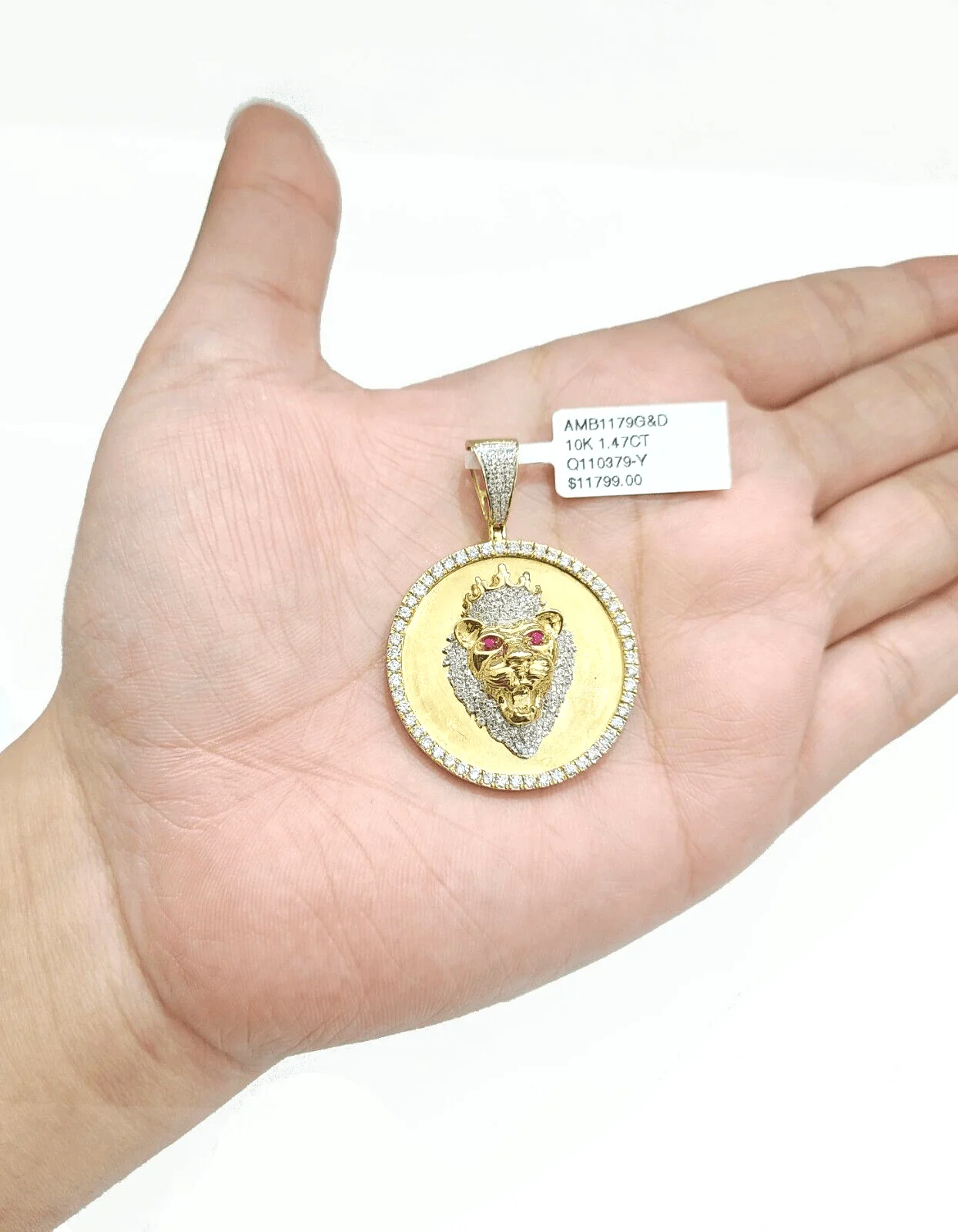 Real 10k Yellow Gold Rope Chain 28'' Necklace Lion Head Charm Diamond Pendant - Image 4