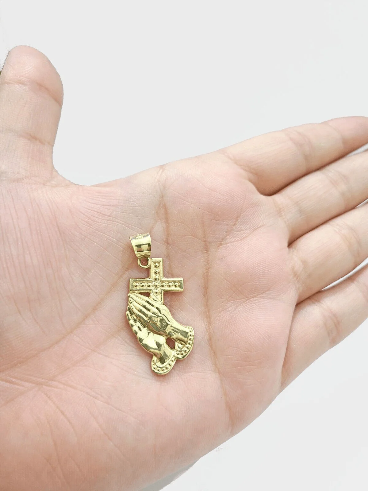 Real 10k Yellow Gold Rope Chain 28'' Necklace Praying Hand Cross Charm Pendant - Image 4