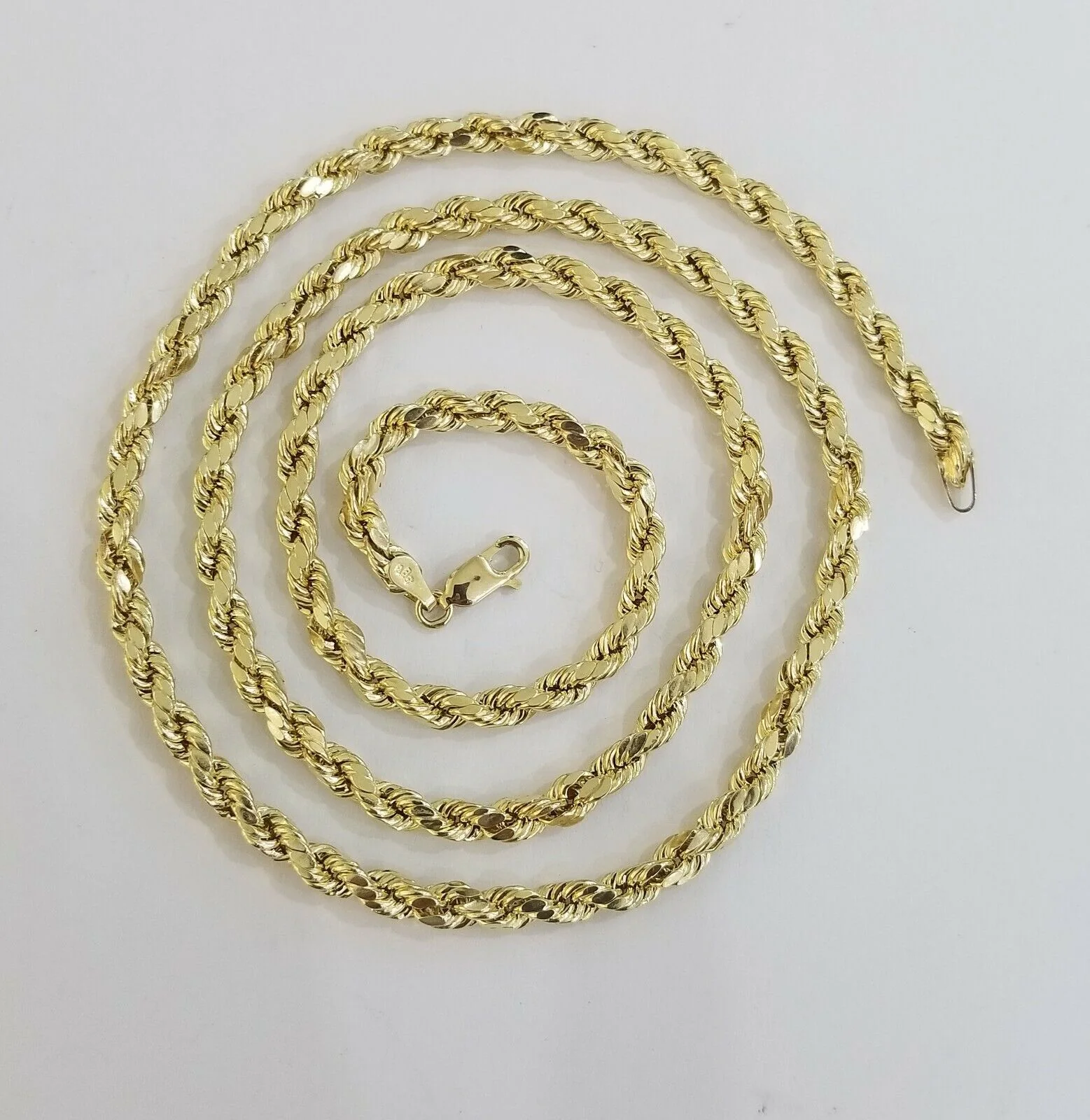 Real 10k Yellow Gold Rope Chain 4mm 18" Diamond Cut Choker Necklace - Image 6