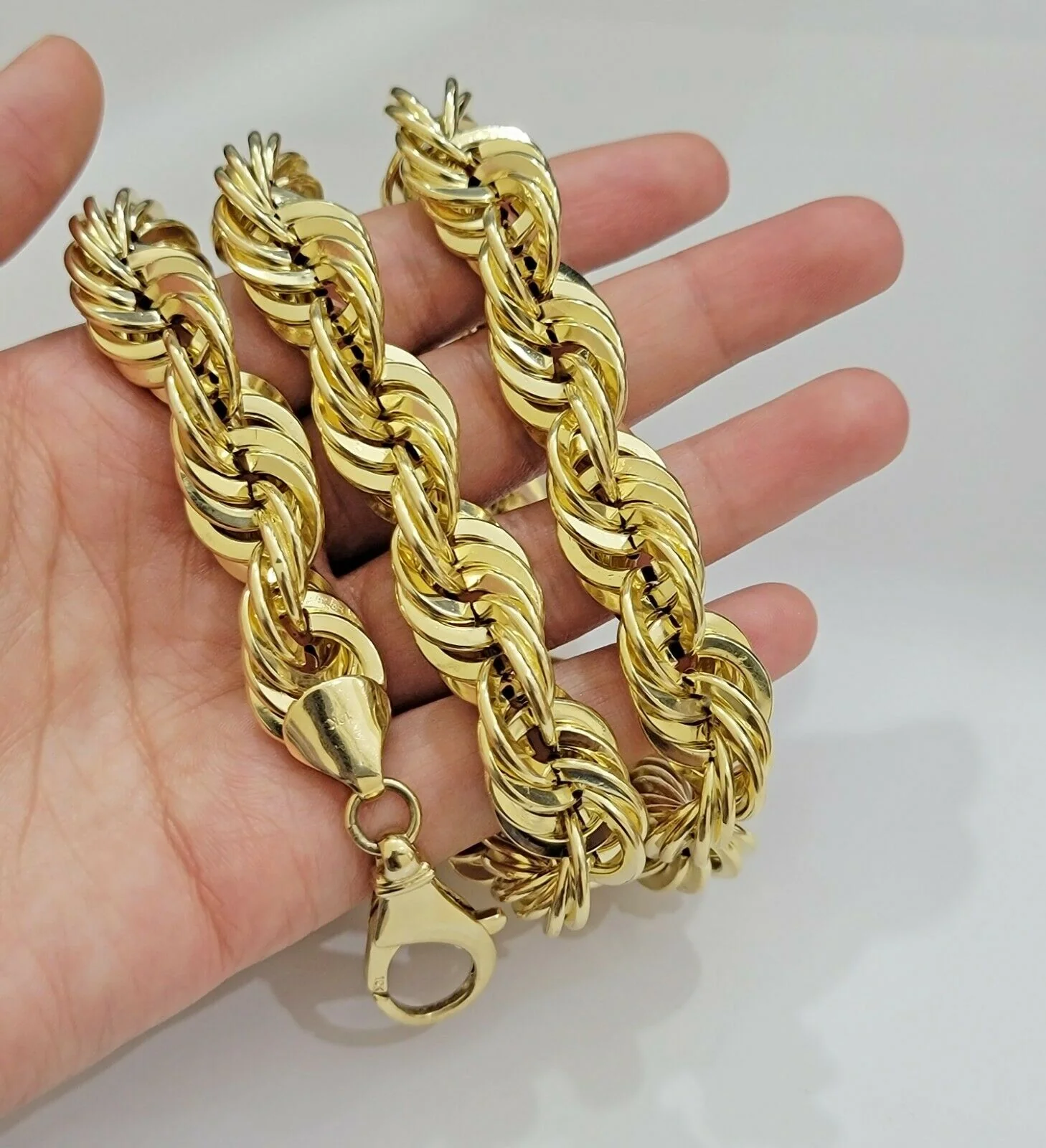 REAL 10K Yellow Gold Rope Chain Necklace 15 MM Thick 24" Diamond Cut 10kt MEN'S - Image 4