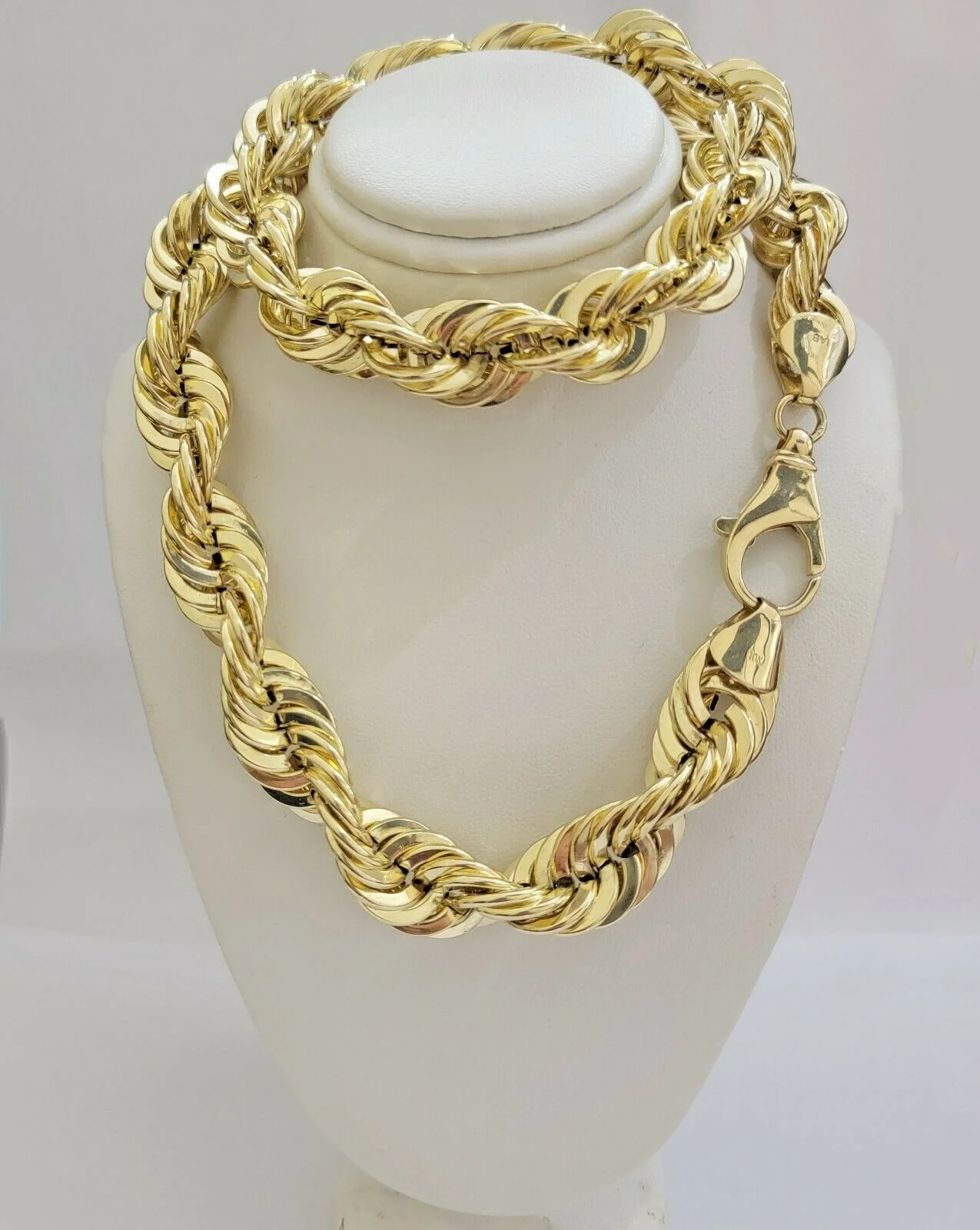 REAL 10K Yellow Gold Rope Chain Necklace 15 MM Thick 24" Diamond Cut 10kt MEN'S - Image 5