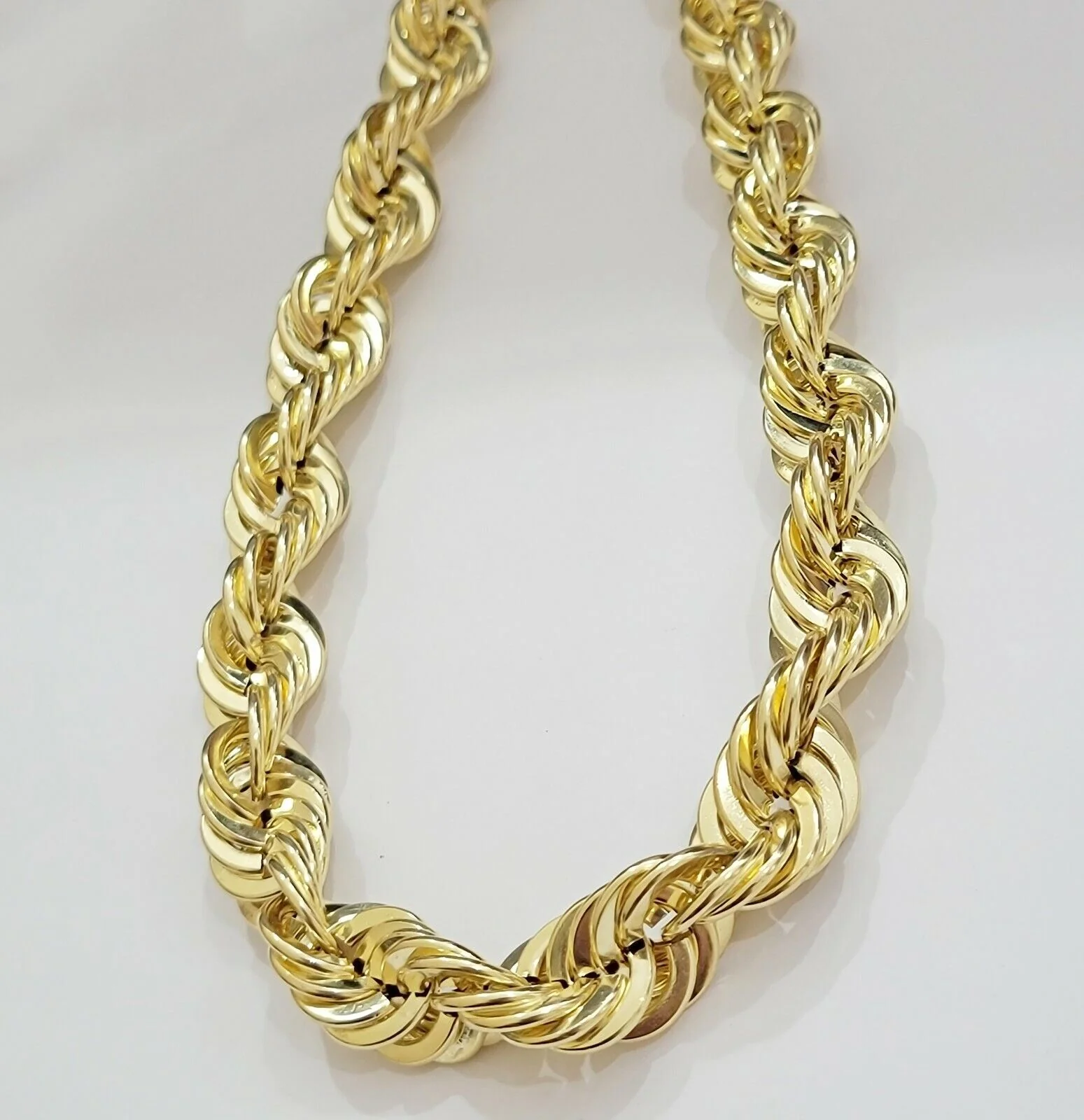 REAL 10K Yellow Gold Rope Chain Necklace 15MM 22" Inch Choker Diamond Cut SALE - Image 2