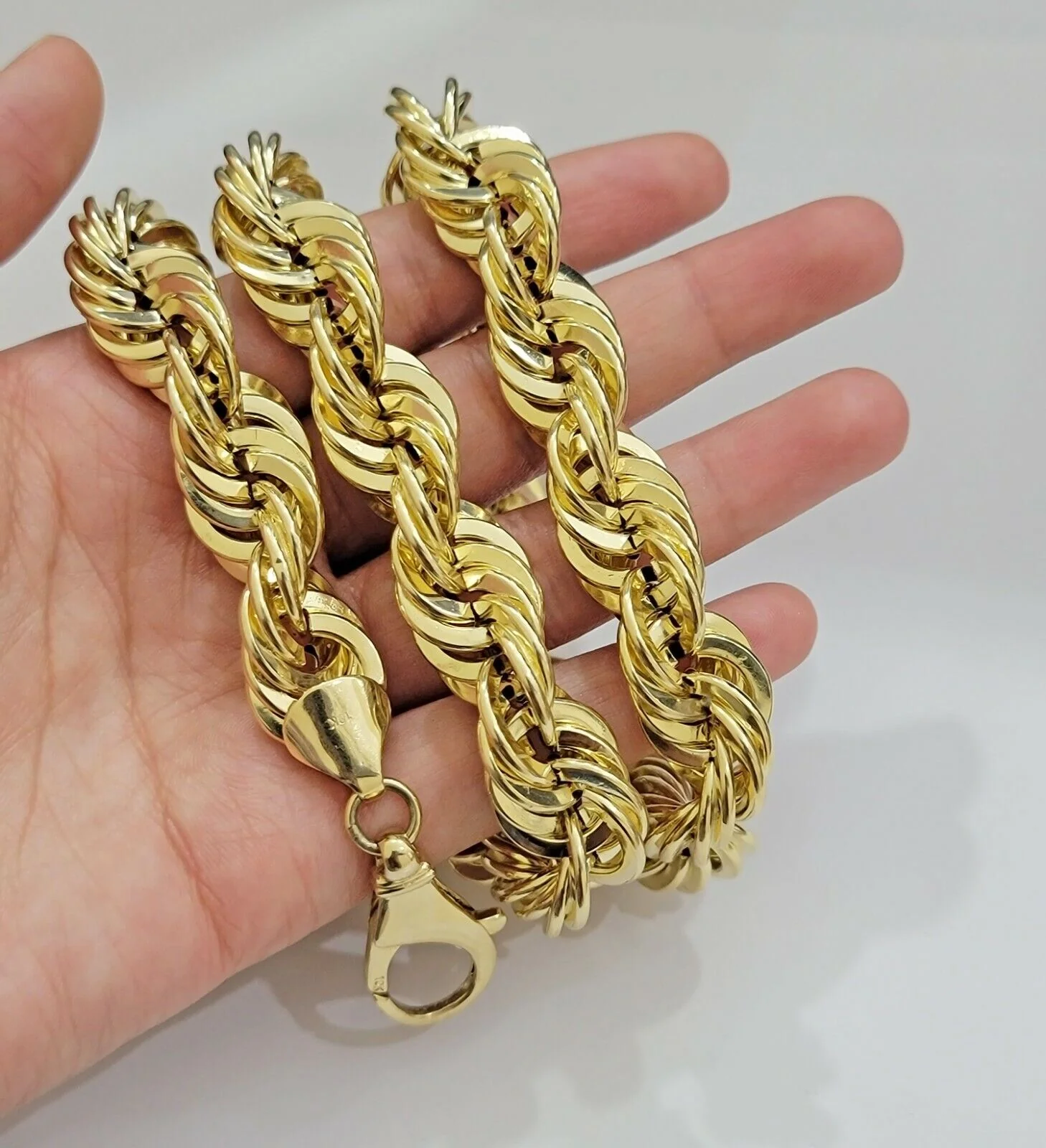REAL 10K Yellow Gold Rope Chain Necklace 15MM 22" Inch Choker Diamond Cut SALE - Image 5