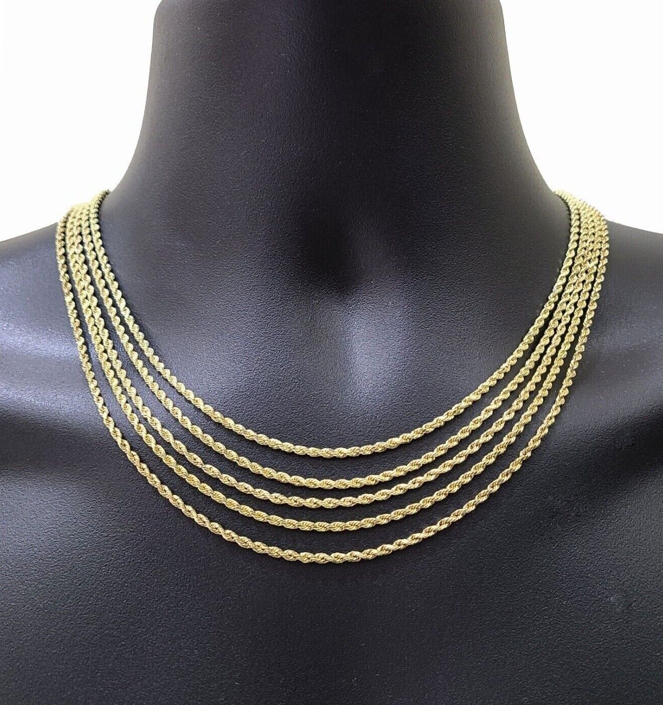 Real 10k Yellow Gold Rope Chain Necklace 2.5mm 16-26 Inch Diamond Cut 10kt