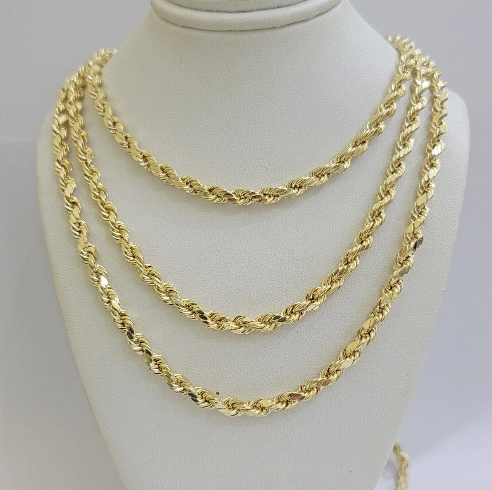 Real 10K Yellow Gold Rope Chain Necklace 5mm Necklace 18" - 30 Inch 10kt Mens
