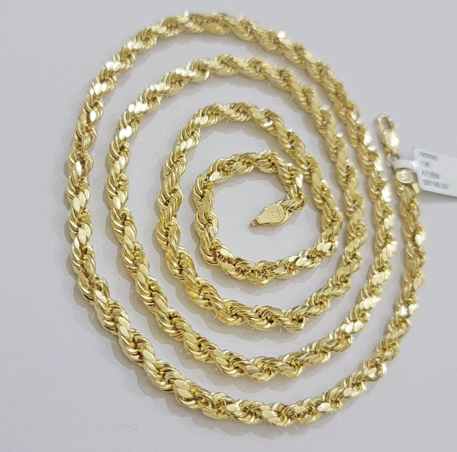 Real 10K Yellow Gold Rope Chain Necklace 5mm Necklace 18" - 30 Inch 10kt Mens - Image 11