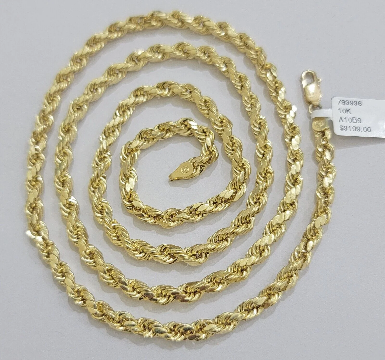 Real 10K Yellow Gold Rope Chain Necklace 5mm Necklace 18" - 30 Inch 10kt Mens - Image 2