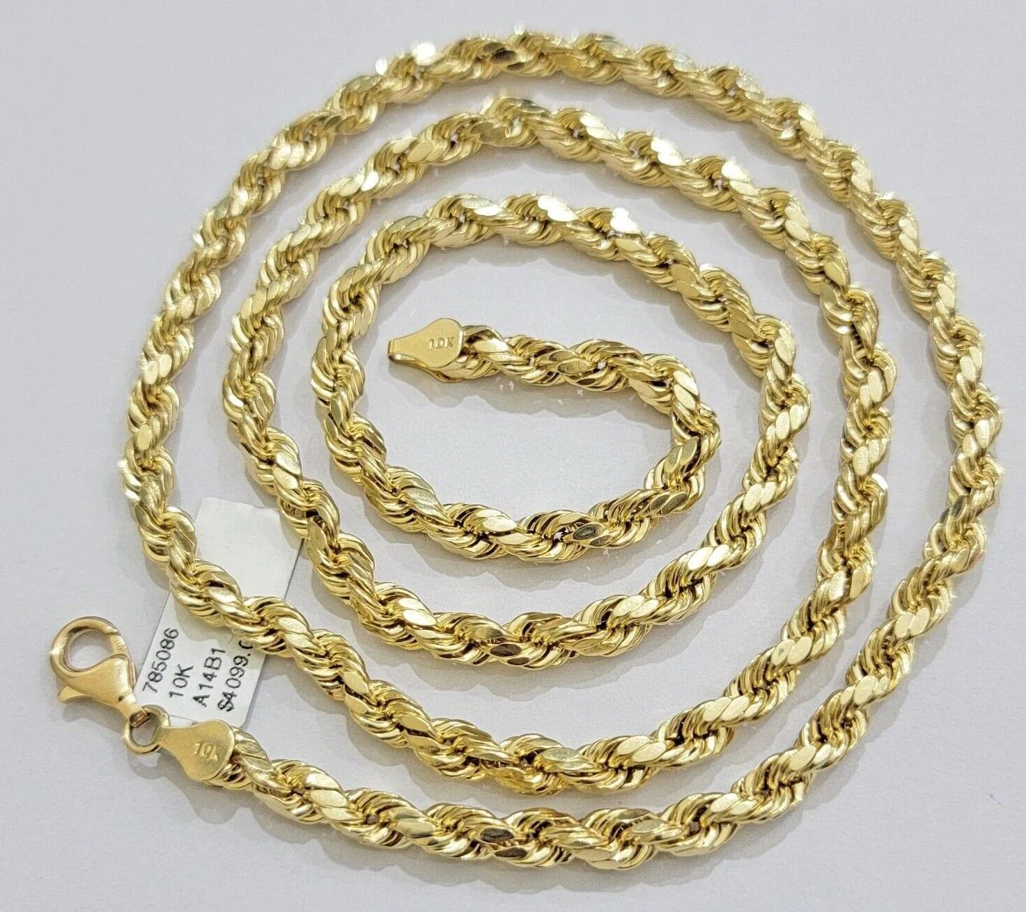 Real 10k Yellow Gold Rope Chain Necklace 6mm 18-28 Inch Diamond Cuts Men's 10kt - Image 10
