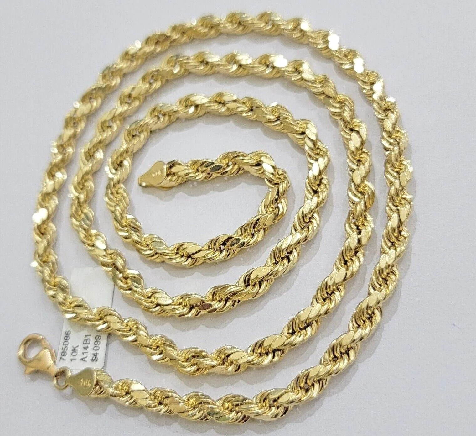 Real 10k Yellow Gold Rope Chain Necklace 6mm 18-28 Inch Diamond Cuts Men's 10kt - Image 4