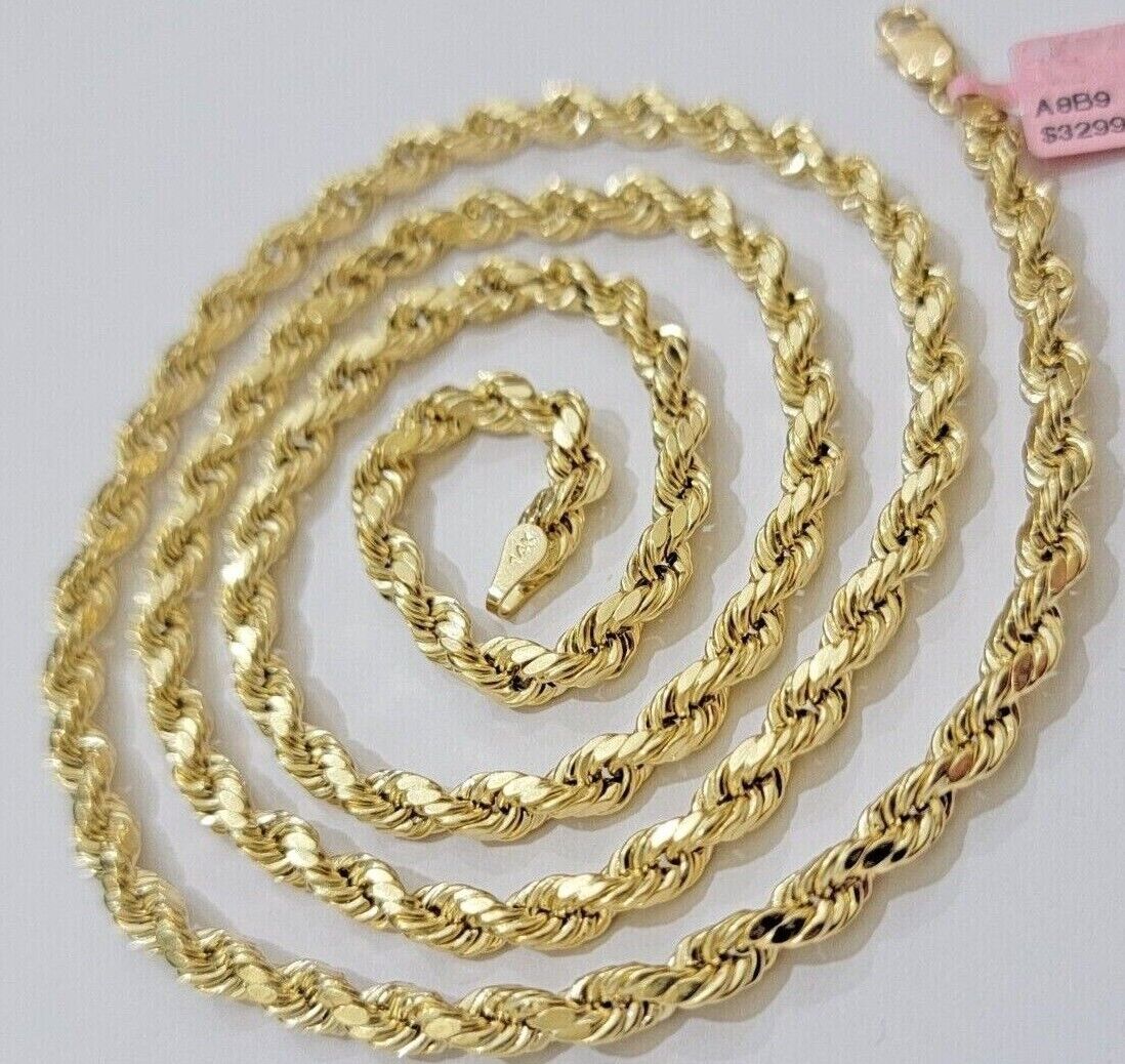 Real 10k Yellow Gold Rope Chain Necklace 6mm 18-28 Inch Diamond Cuts Men's 10kt - Image 9