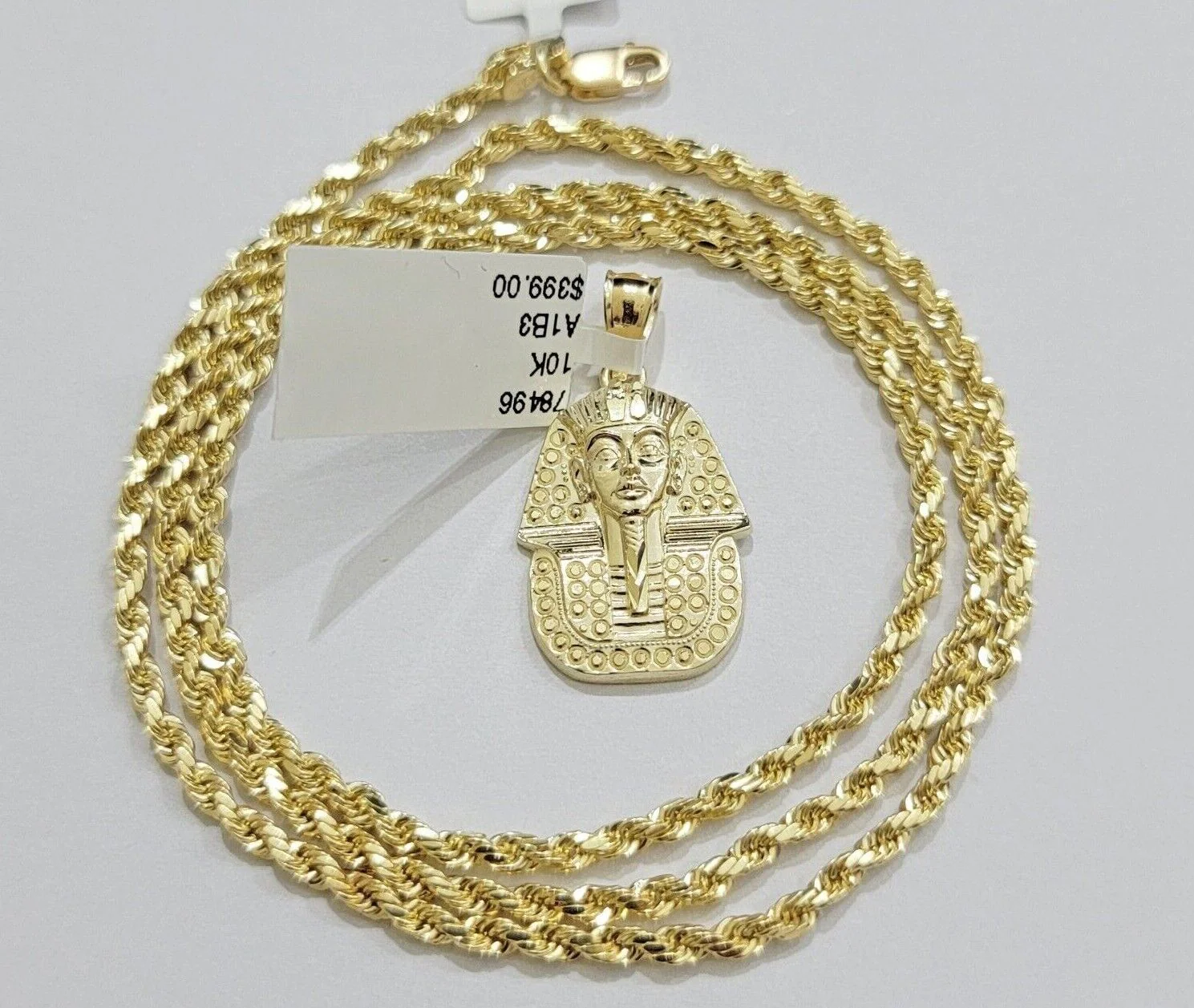 Real 10k Yellow Gold Rope Chain & Pharoah Head Pendant 2.5mm 18-26 inch Necklace - Image 5