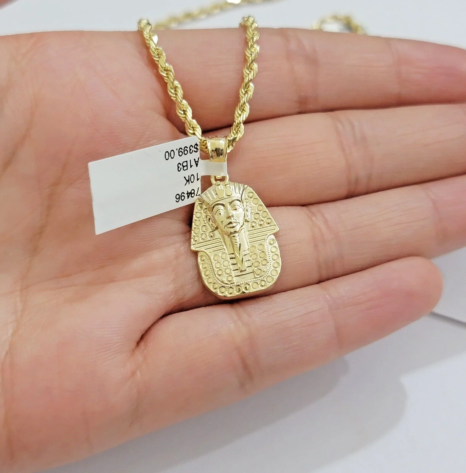 Real 10k Yellow Gold Rope Chain & Pharoah Head Pendant 2.5mm 18-26 inch Necklace - Image 7