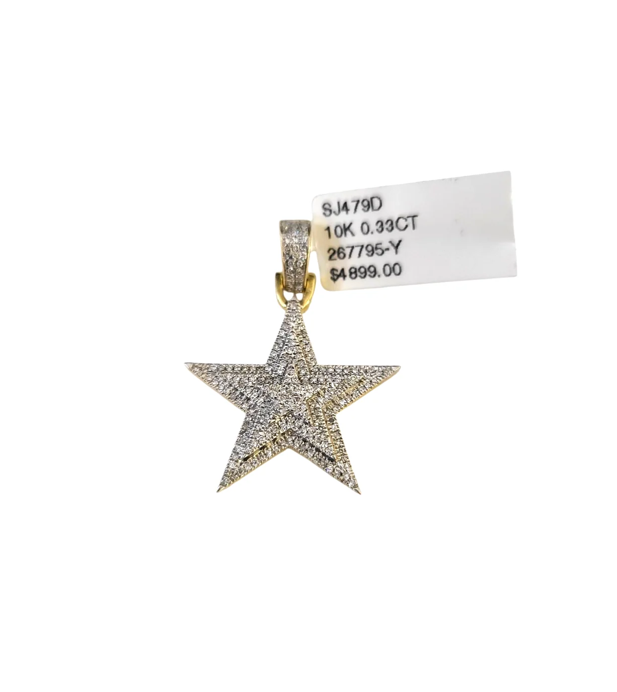 Real 10k Yellow Gold Star Diamond Charm Pendant 1.25'' inch Genuine 10kt
