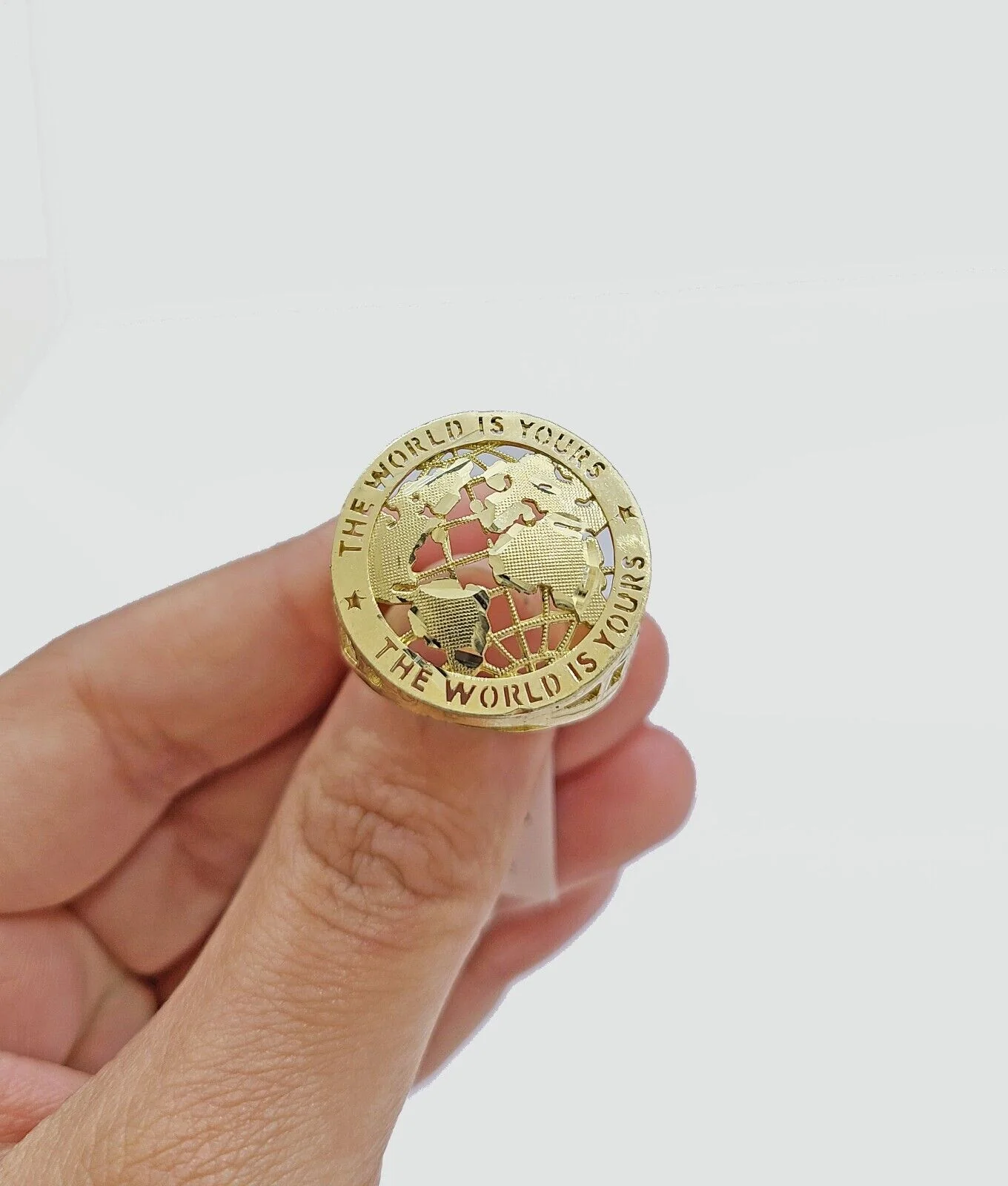 Real 10k Yellow Gold The World Is Yours Globe Ring Band All Sizes - Image 2