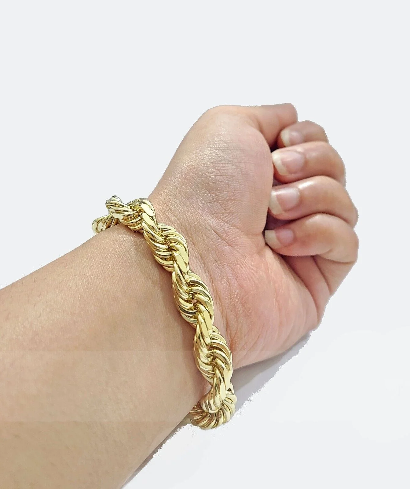 Real 10k Yellow Solid Gold 10mm Rope Bracelet 9'' inch 10kt Unisex - Image 5